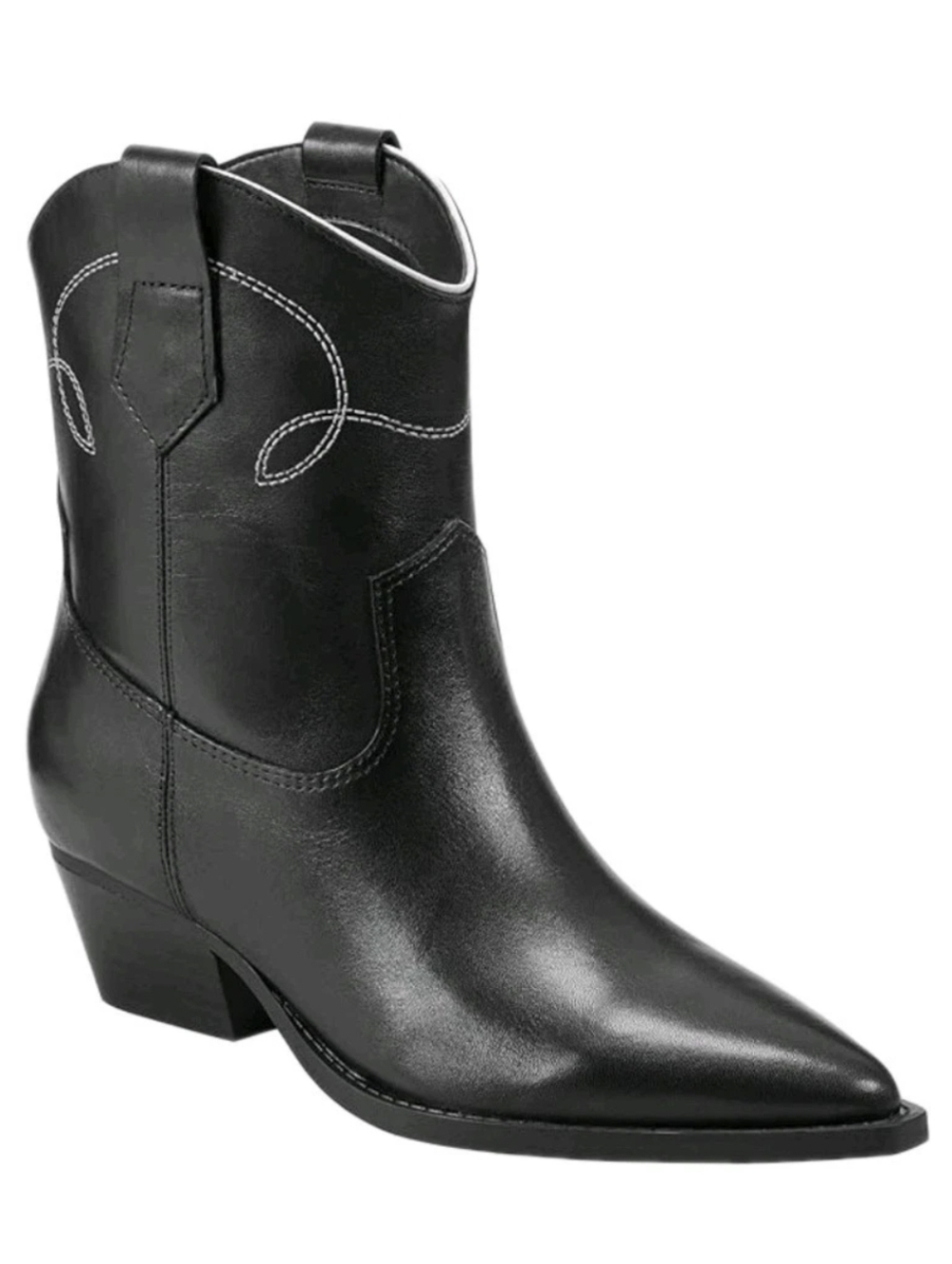 NEW Marc Fisher Nonie Boots Black Leather Pointed Toe Western Embroidered Sz 9.5